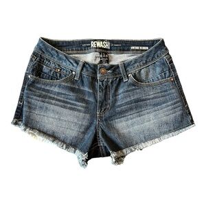 Rewash Women's Vintage Reunion Fringe Hem Medium Wash Jean Shorts